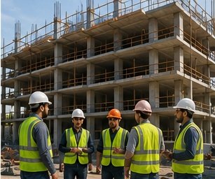 مقاول وفريق عمل داخل موقع بناء