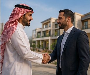 عميل يراجع مستوى تنفيذ مشروع مع المقاول